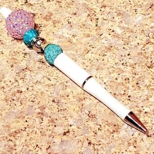 Elegant White and Silver Beaded Pen